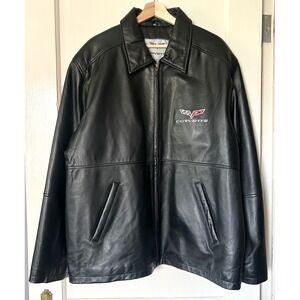 Chevy Corvette Men's Genuine Leather Classic Racing Jacket Black XXL‎ GM Retro